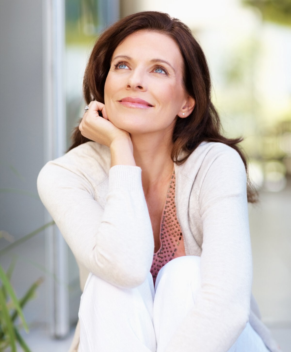 Los Angeles chin & cheek implants model with brown hair
