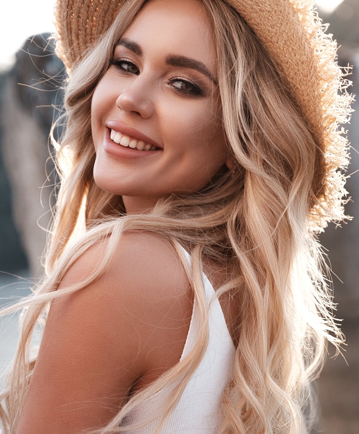 Los Angeles buccal fat removal model with blonde hair